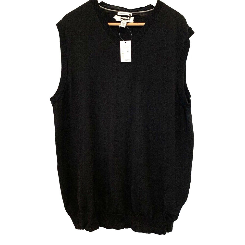 Joseph Abboud Mens Sweater Vest XL Black 100% Extra Fine Merino Wool New w/Tags
